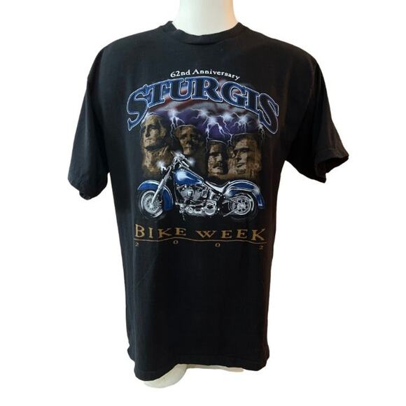 Sturgis North Dakota Black Hills Motorcycle Rally 2002 Double Sided Black Tee - Picture 1 of 3